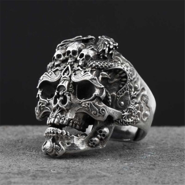 Black Death Knight Skull Ring Cool Mens Punk Fine Detail Stainless Steel Ring Gothic Biker Jewelry - Image 2