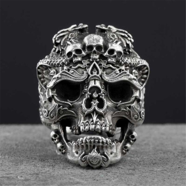 Black Death Knight Skull Ring Cool Mens Punk Fine Detail Stainless Steel Ring Gothic Biker Jewelry